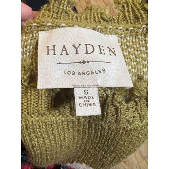 Hayden Distressed Floral Patterned Pullover Olive Green Oversized Sweater S - Picture 9 of 10